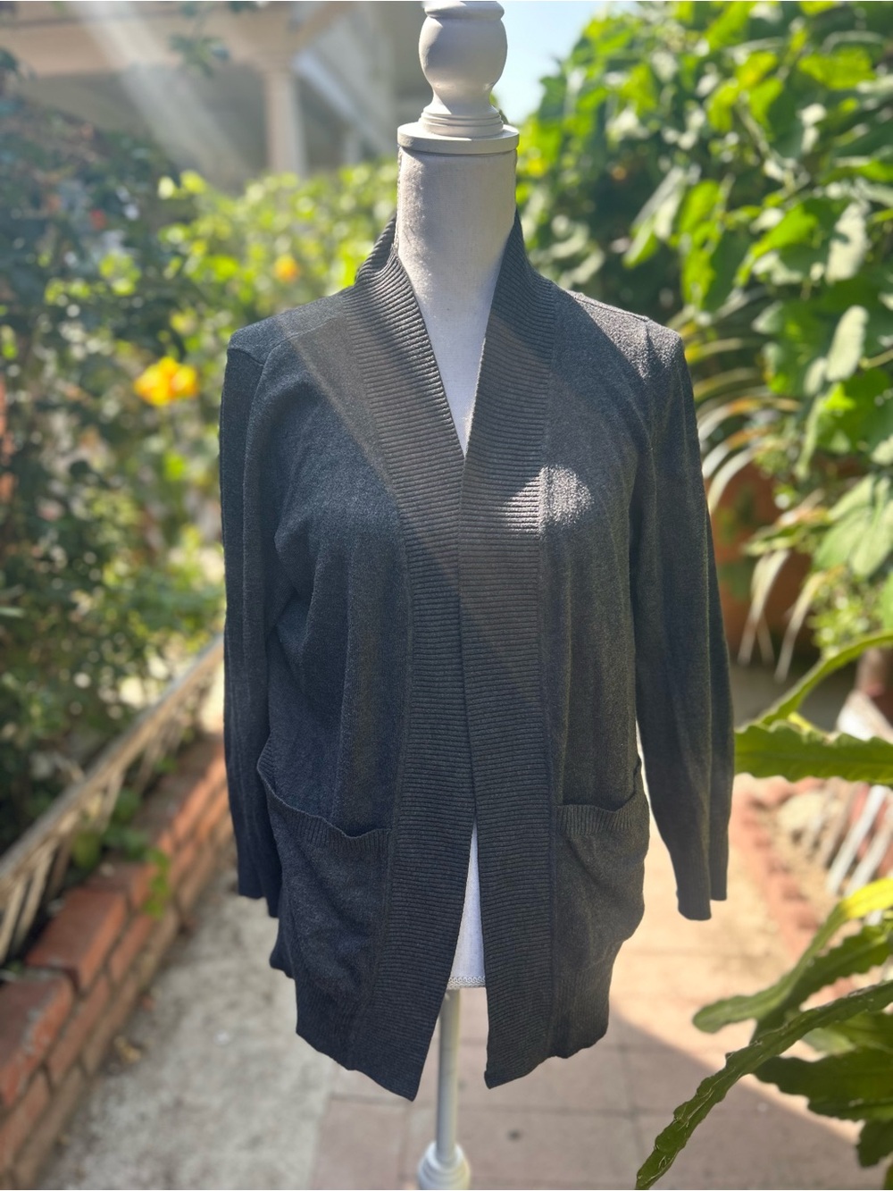 Active USA Open-Front Shawl Collar Cardigan Jacket - Charcoal